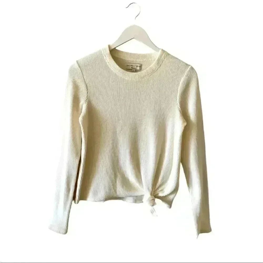 Madewell Texture & Thread Jacquard Knot-Front Top Womens Sweater Sz S